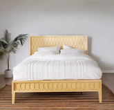 Indian Hand Carved Solid Wood King Size Bed Natural 126